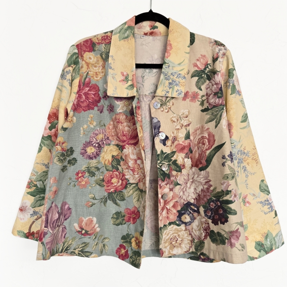 Vintage Cabbage Rose Patchwork Cottagecore Top Ja… - image 1